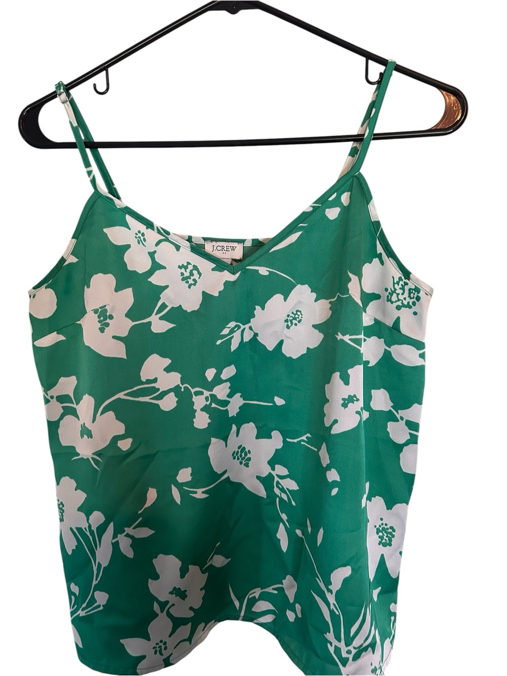 J. Crew Green Floral Spaghetti-Strap Camisole